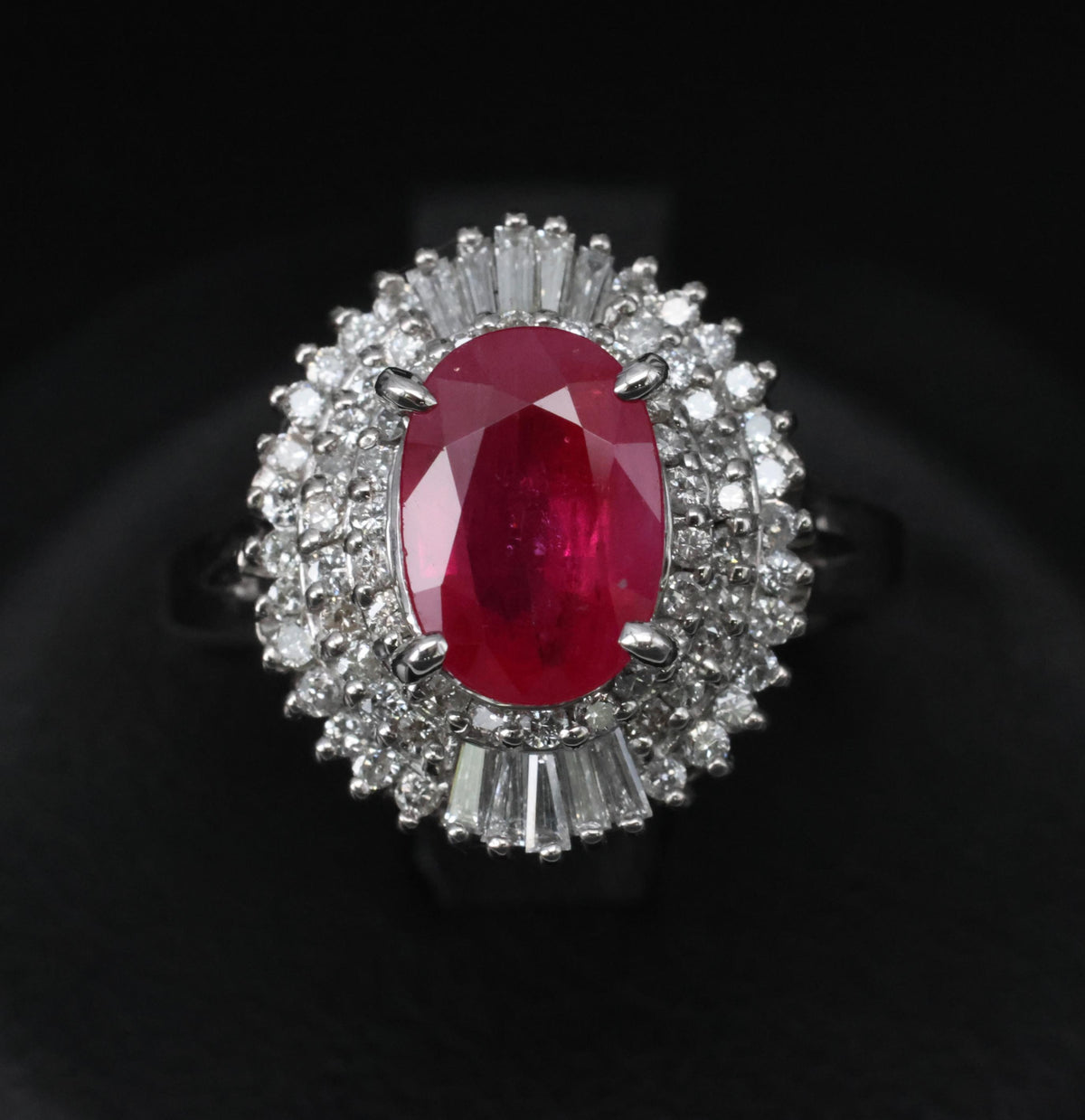 Estate 1.88ct Natural Ruby & 0.55ct Diamond Halo Platinum Ring, Size 6.5