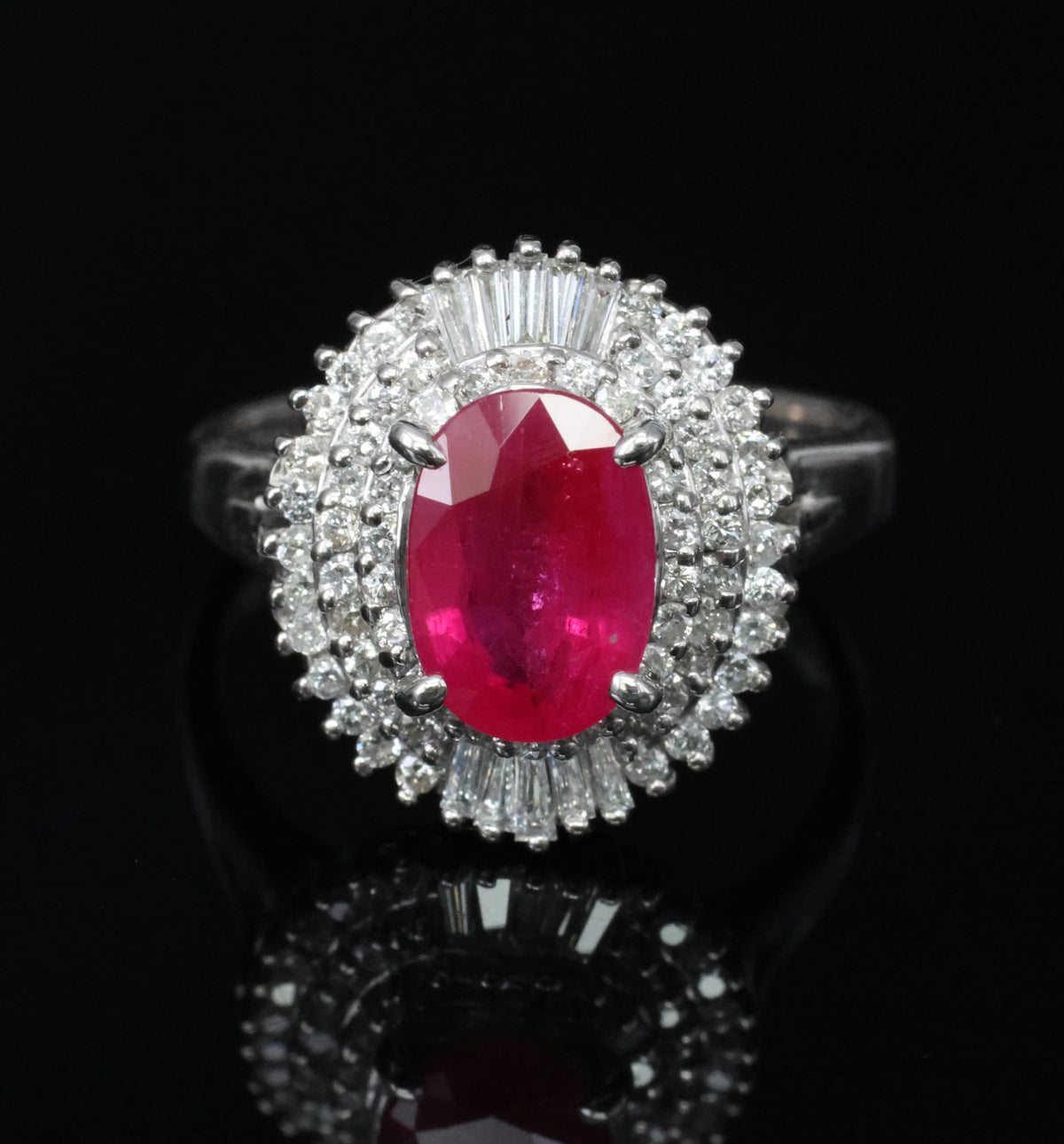 Estate 1.88ct Natural Ruby & 0.55ct Diamond Halo Platinum Ring, Size 6.5
