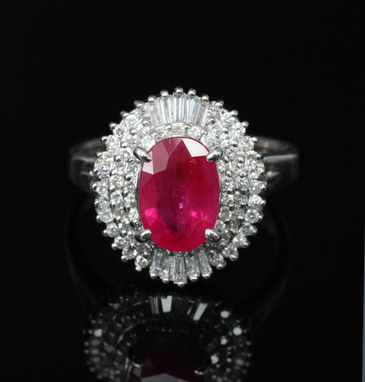 Estate 1.88ct Natural Ruby & 0.55ct Diamond Halo Platinum Ring, Size 6.5