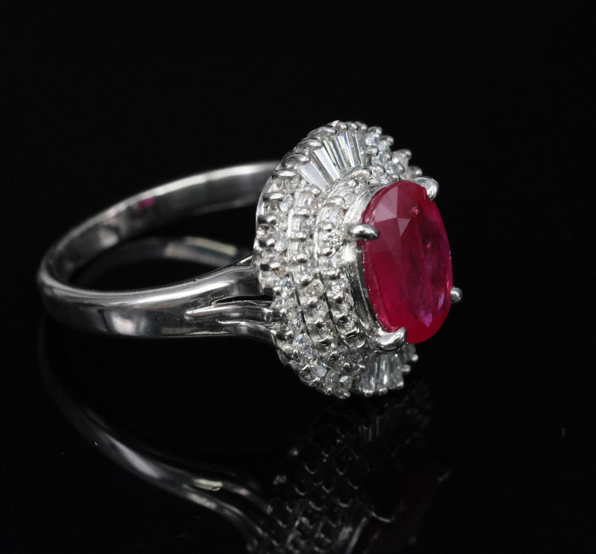 Estate 1.88ct Natural Ruby & 0.55ct Diamond Halo Platinum Ring, Size 6.5