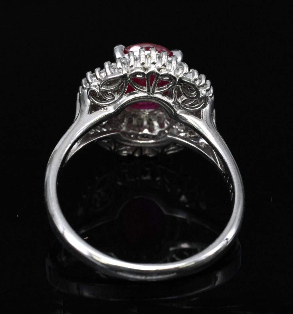 Estate 1.88ct Natural Ruby & 0.55ct Diamond Halo Platinum Ring, Size 6.5