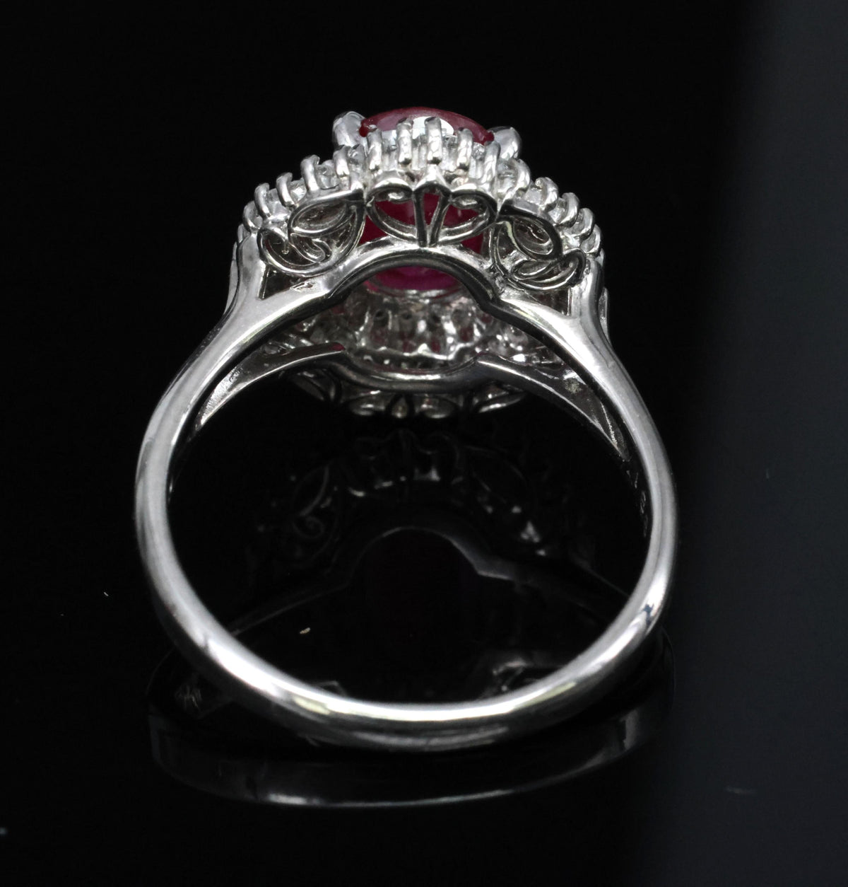 Estate 1.88ct Natural Ruby & 0.55ct Diamond Halo Platinum Ring, Size 6.5