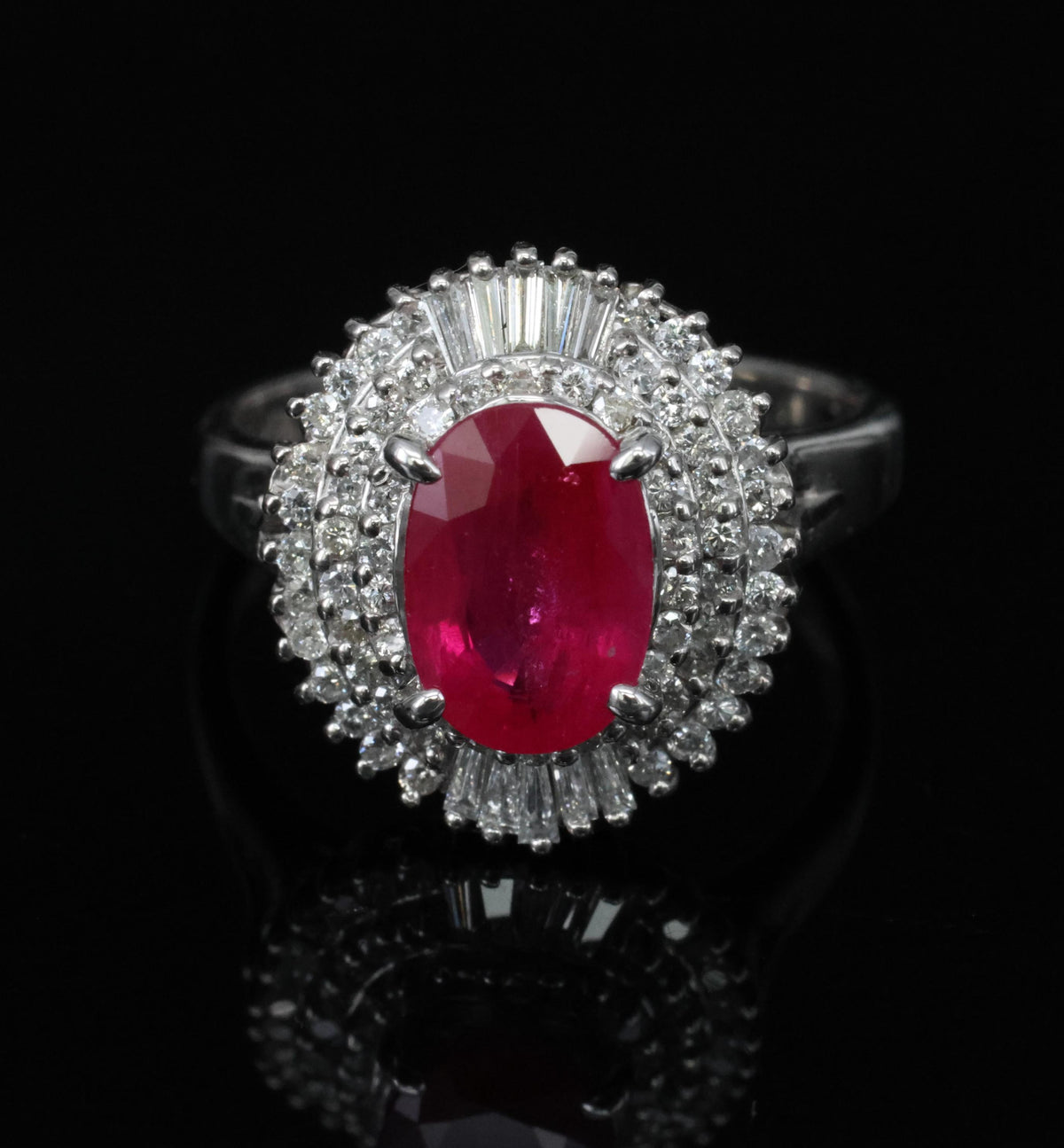 Estate 1.88ct Natural Ruby & 0.55ct Diamond Halo Platinum Ring, Size 6.5