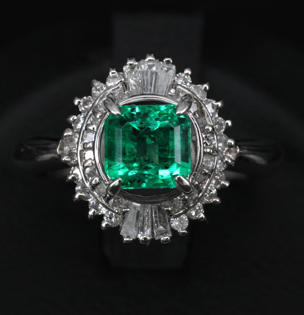 0.94ct GIA Natural Colombian Emerald & 0.39ct Diamond Platinum Ring, Size 6