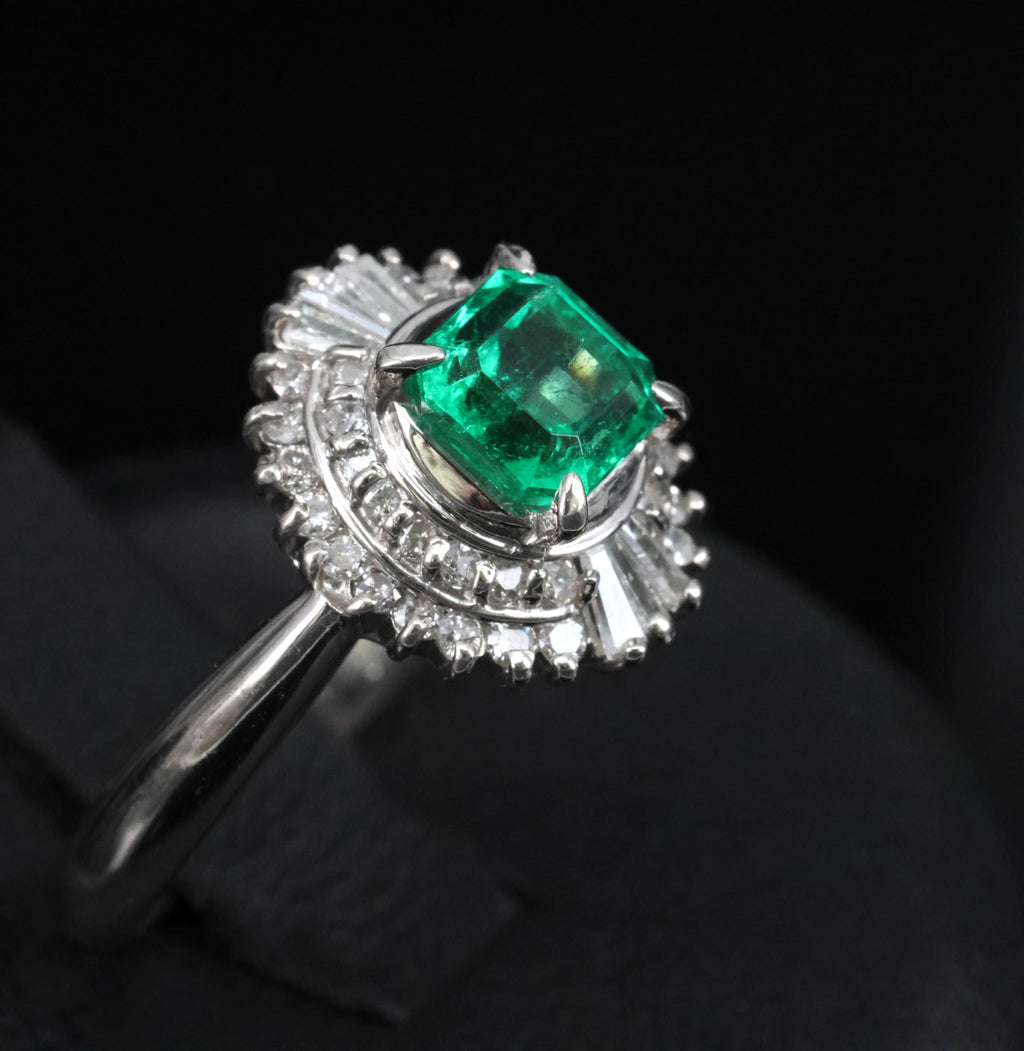 0.94ct GIA Natural Colombian Emerald & 0.39ct Diamond Platinum Ring, Size 6
