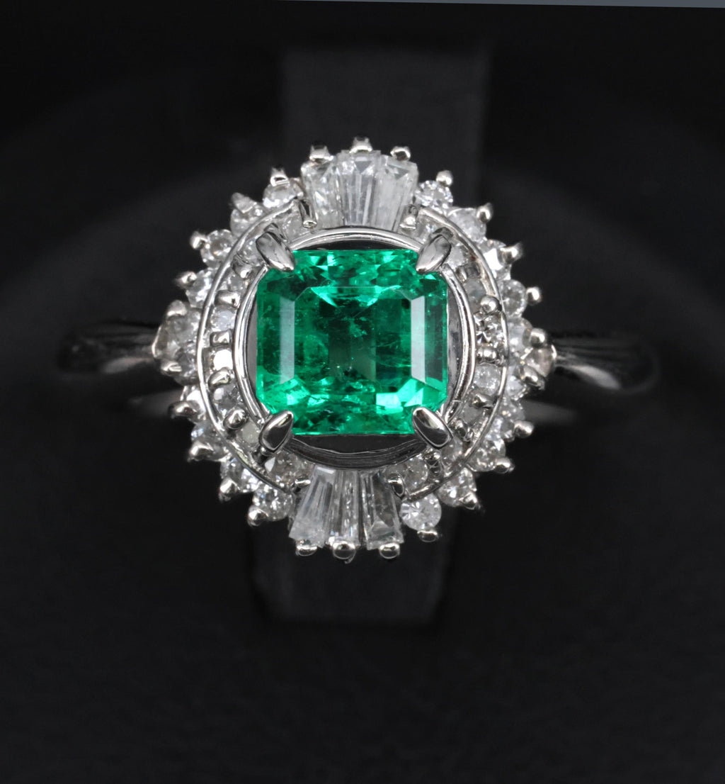 0.94ct GIA Natural Colombian Emerald & 0.39ct Diamond Platinum Ring, Size 6