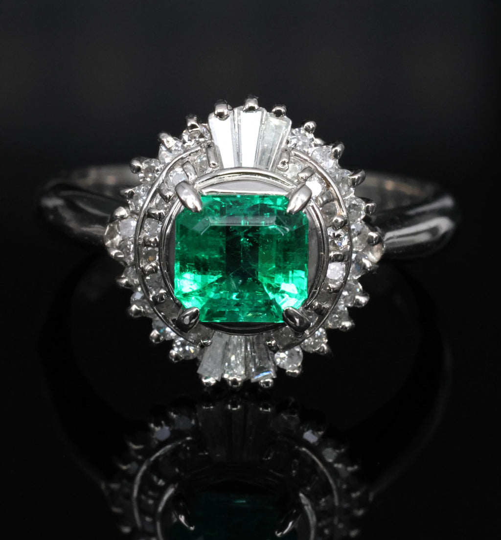0.94ct GIA Natural Colombian Emerald & 0.39ct Diamond Platinum Ring, Size 6