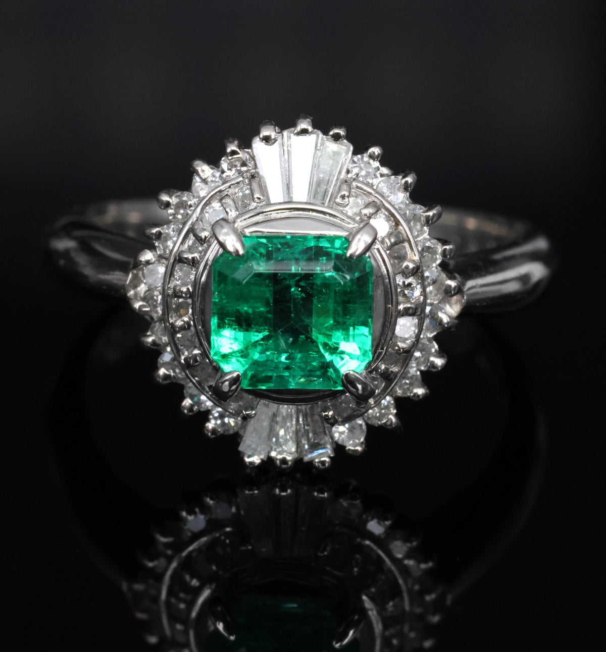 0.94ct GIA Natural Colombian Emerald & 0.39ct Diamond Platinum Ring, Size 6