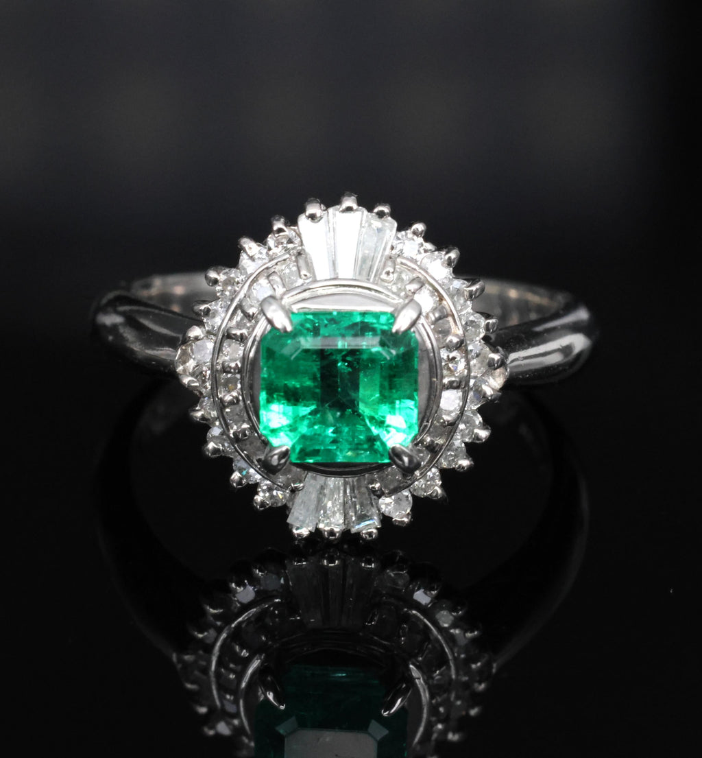 0.94ct GIA Natural Colombian Emerald & 0.39ct Diamond Platinum Ring, Size 6