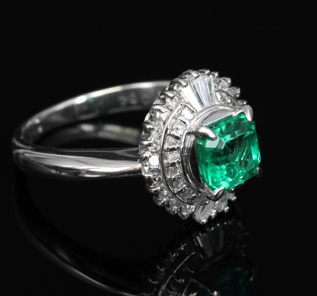 0.94ct GIA Natural Colombian Emerald & 0.39ct Diamond Platinum Ring, Size 6