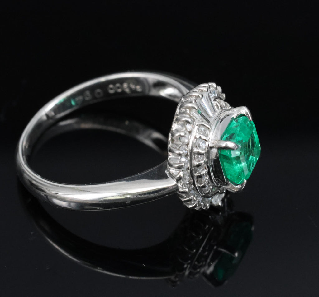 0.94ct GIA Natural Colombian Emerald & 0.39ct Diamond Platinum Ring, Size 6