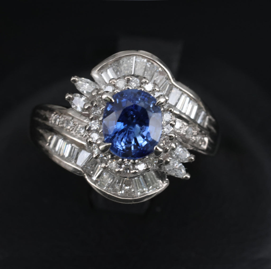 1.71ct Natural Cornflower Blue Sapphire & 0.74ct Diamond Platinum Ring Size 6.25