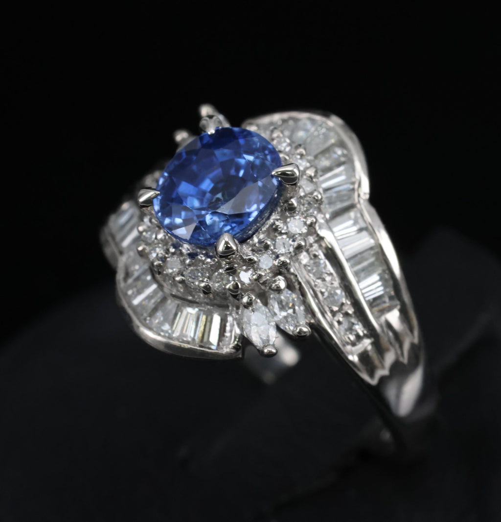 1.71ct Natural Cornflower Blue Sapphire & 0.74ct Diamond Platinum Ring Size 6.25