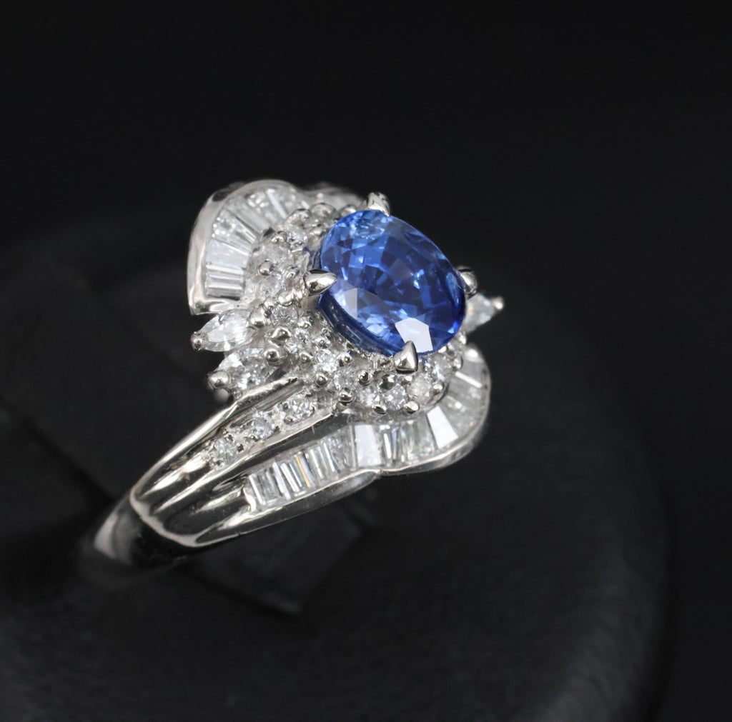 1.71ct Natural Cornflower Blue Sapphire & 0.74ct Diamond Platinum Ring Size 6.25