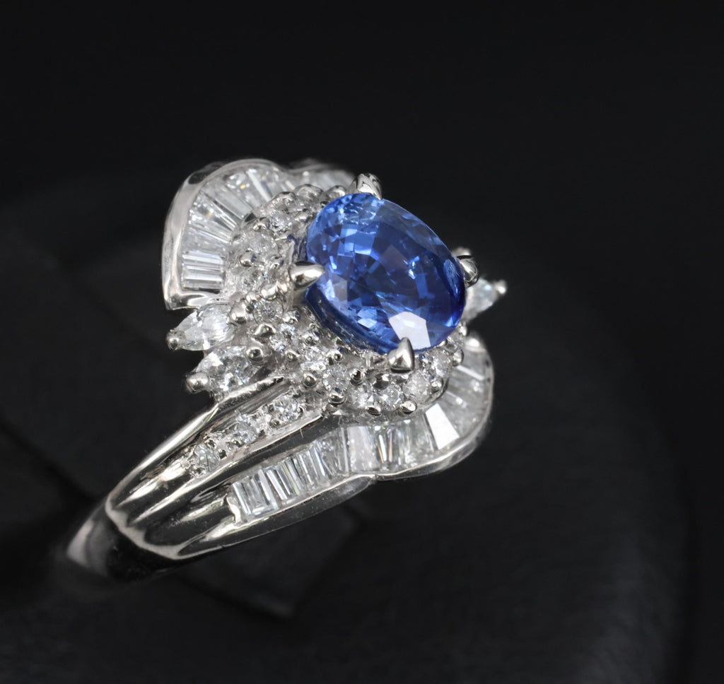 1.71ct Natural Cornflower Blue Sapphire & 0.74ct Diamond Platinum Ring Size 6.25