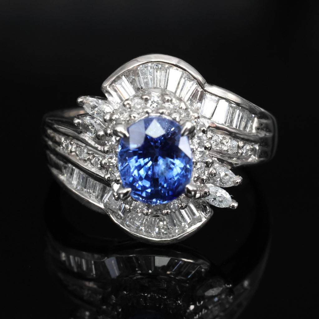 1.71ct Natural Cornflower Blue Sapphire & 0.74ct Diamond Platinum Ring Size 6.25