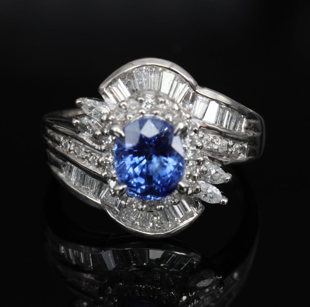 1.71ct Natural Cornflower Blue Sapphire & 0.74ct Diamond Platinum Ring Size 6.25