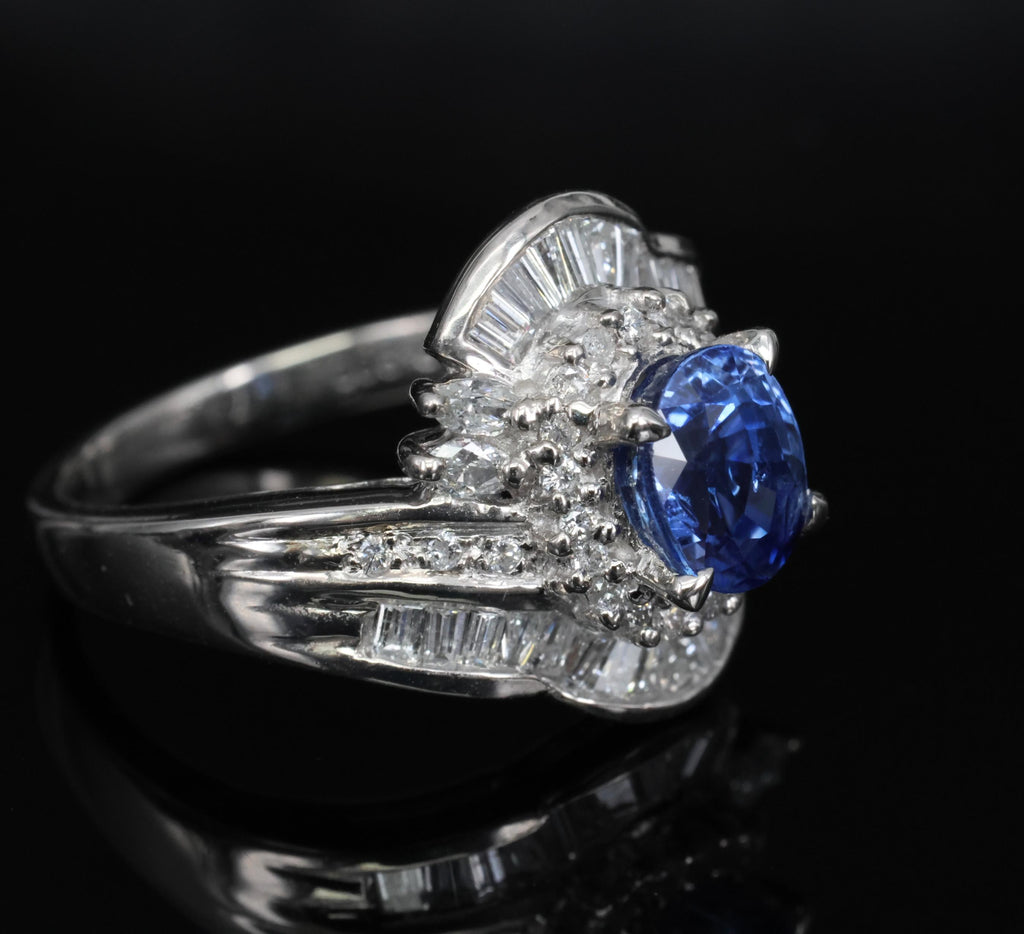 1.71ct Natural Cornflower Blue Sapphire & 0.74ct Diamond Platinum Ring Size 6.25