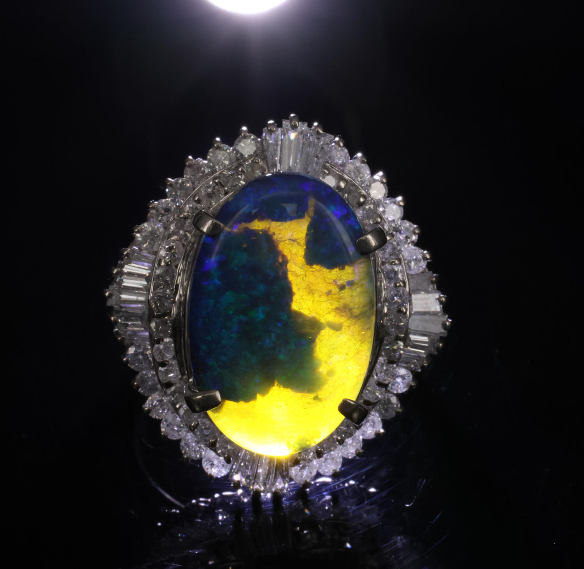 RARE!!! 7.18ct Natural Black Crystal Opal & 1.40ct Diamond Platinum Ring, Size 6