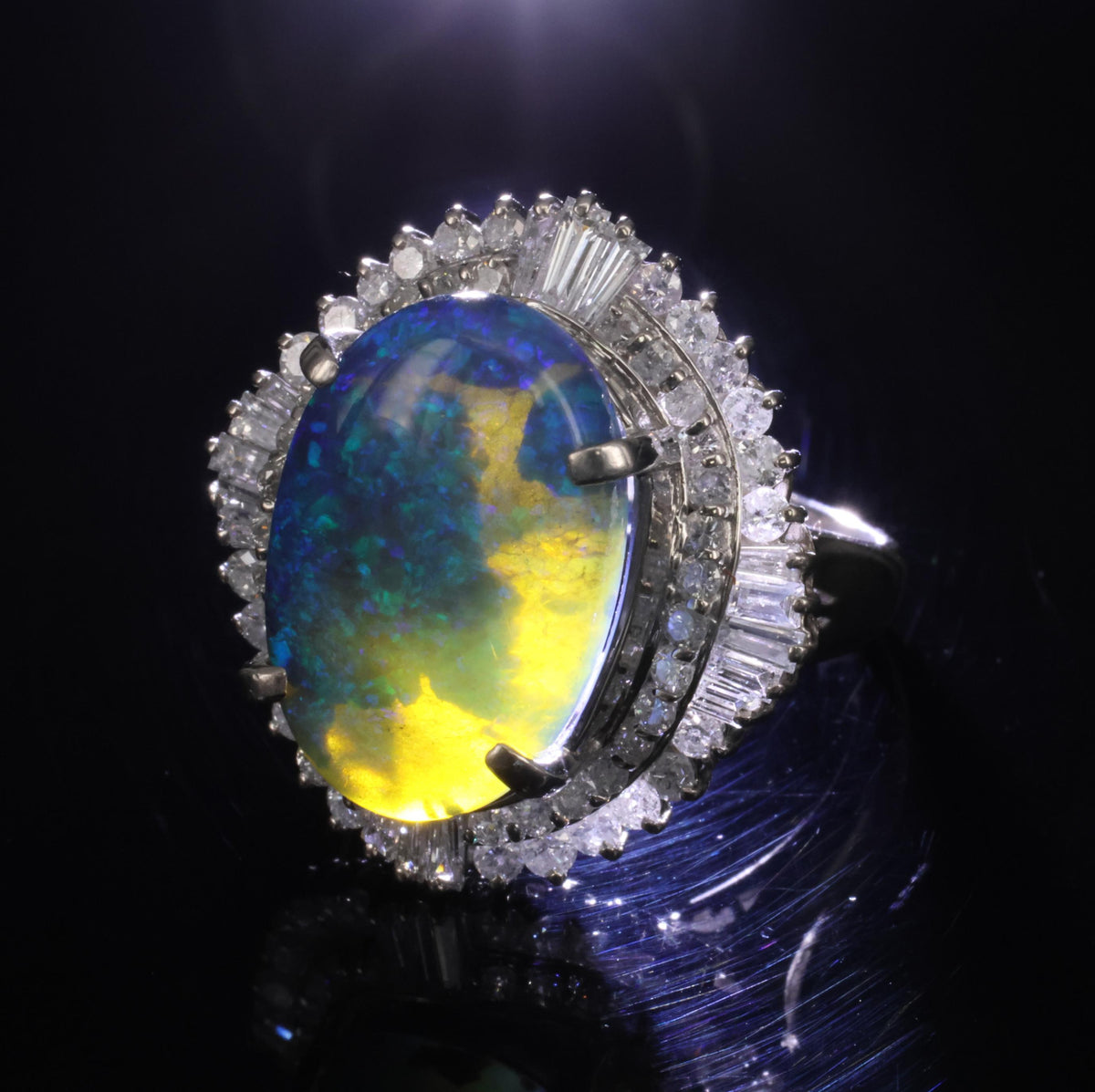 RARE!!! 7.18ct Natural Black Crystal Opal & 1.40ct Diamond Platinum Ring, Size 6