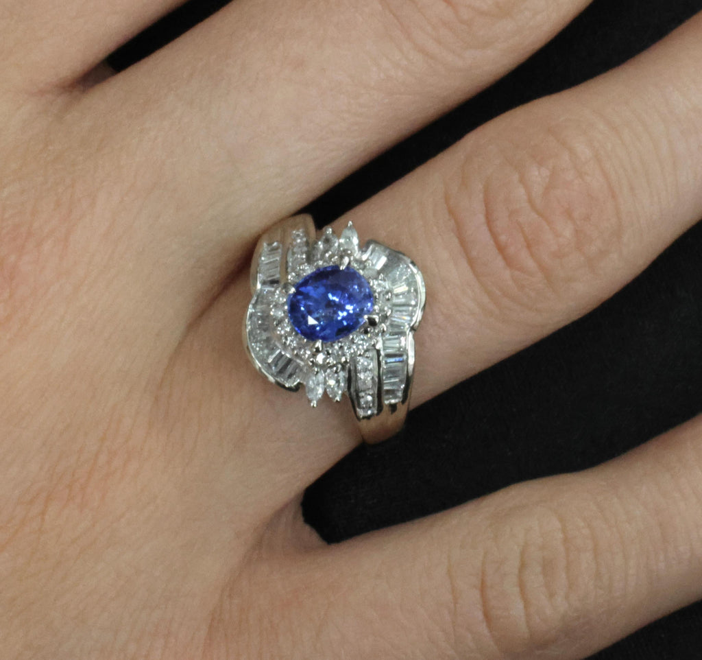 1.71ct Natural Cornflower Blue Sapphire & 0.74ct Diamond Platinum Ring Size 6.25