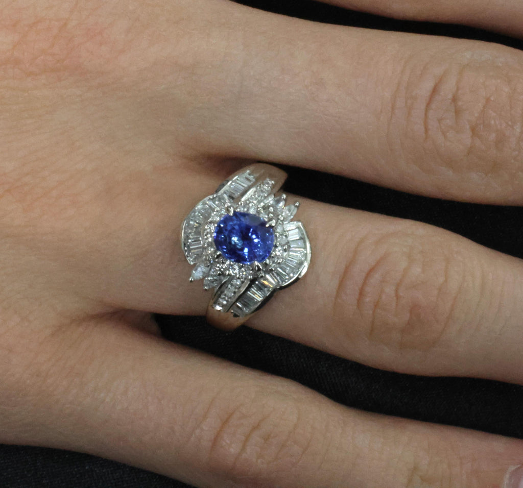 1.71ct Natural Cornflower Blue Sapphire & 0.74ct Diamond Platinum Ring Size 6.25