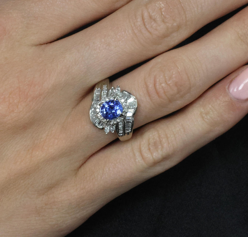 1.71ct Natural Cornflower Blue Sapphire & 0.74ct Diamond Platinum Ring Size 6.25