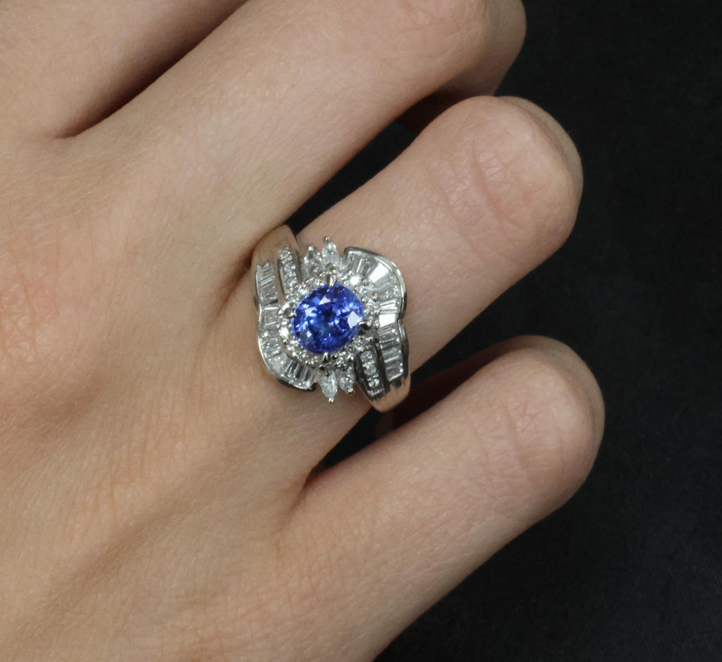 1.71ct Natural Cornflower Blue Sapphire & 0.74ct Diamond Platinum Ring Size 6.25
