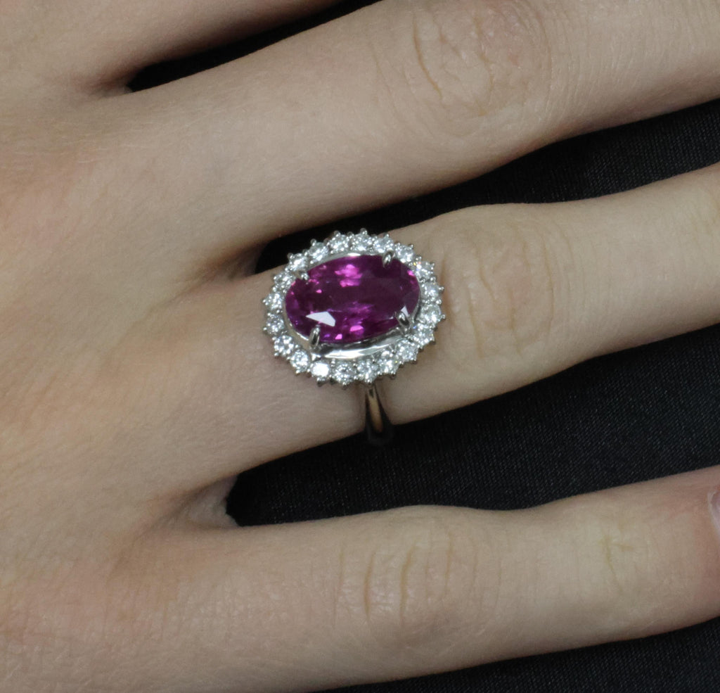 Rare 4.53ct GIA Ceylon Pink Sapphire & 0.58ct Diamond Platinum Ring, Size 5.75