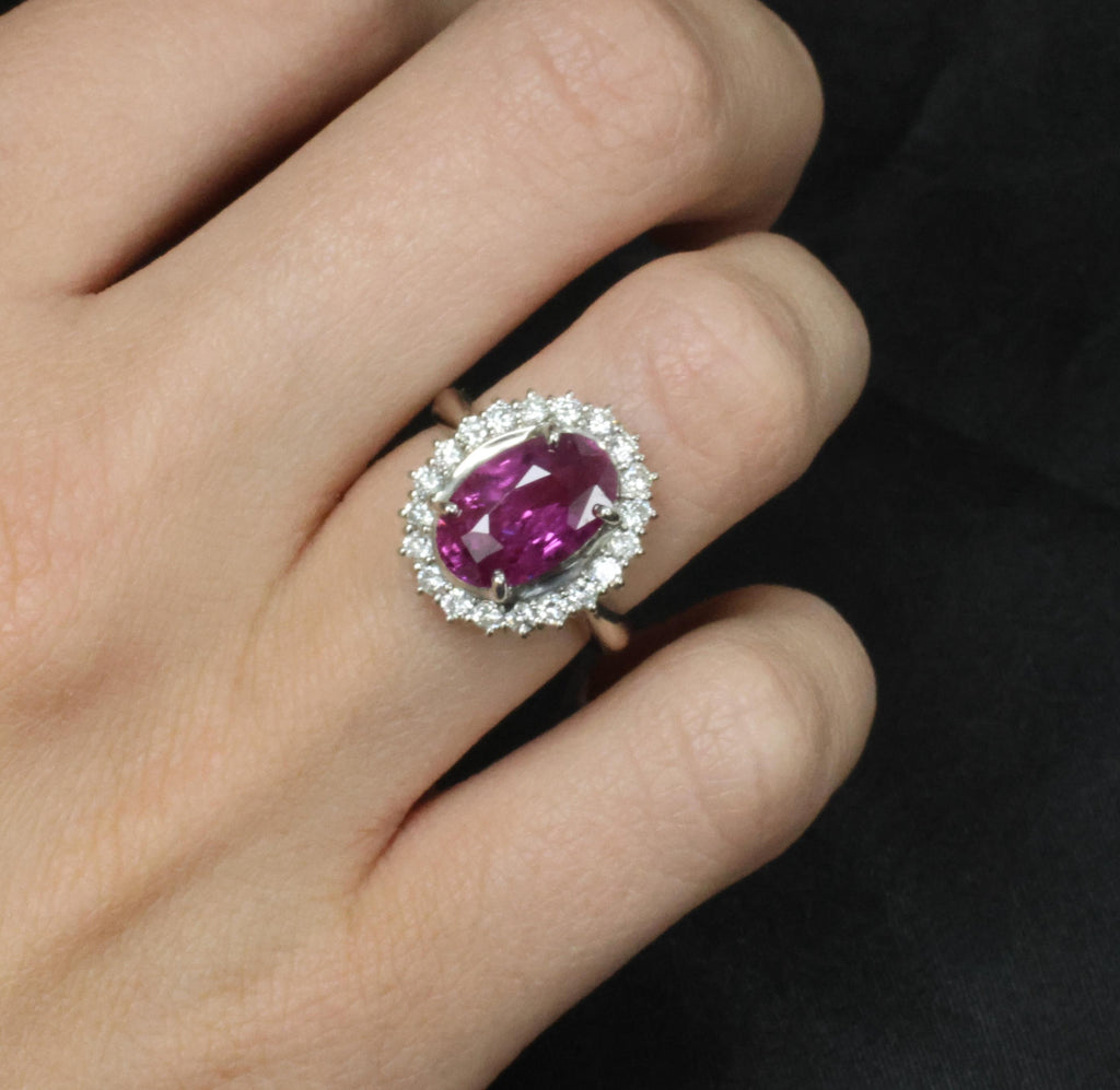 Rare 4.53ct GIA Ceylon Pink Sapphire & 0.58ct Diamond Platinum Ring, Size 5.75