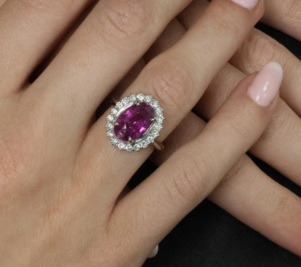 Rare 4.53ct GIA Ceylon Pink Sapphire & 0.58ct Diamond Platinum Ring, Size 5.75