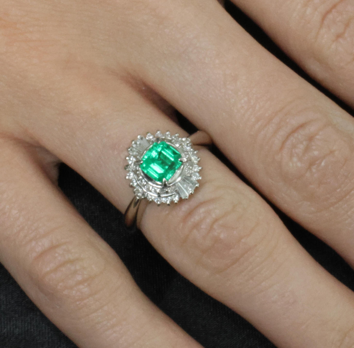 0.94ct GIA Natural Colombian Emerald & 0.39ct Diamond Platinum Ring, Size 6