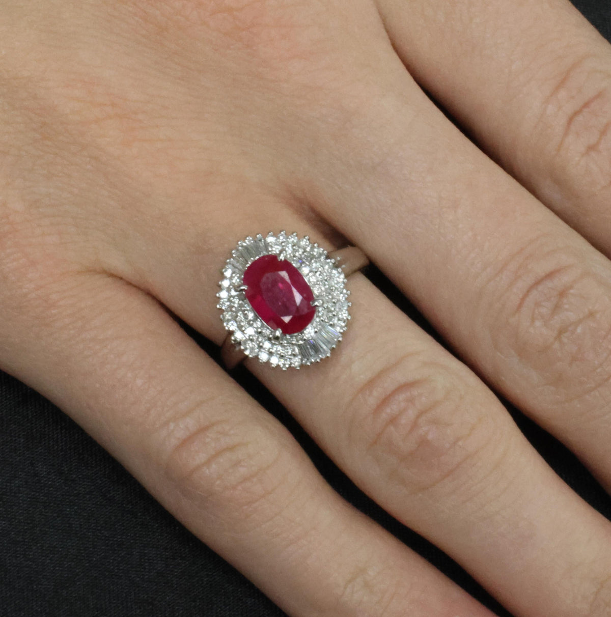 Estate 1.88ct Natural Ruby & 0.55ct Diamond Halo Platinum Ring, Size 6.5