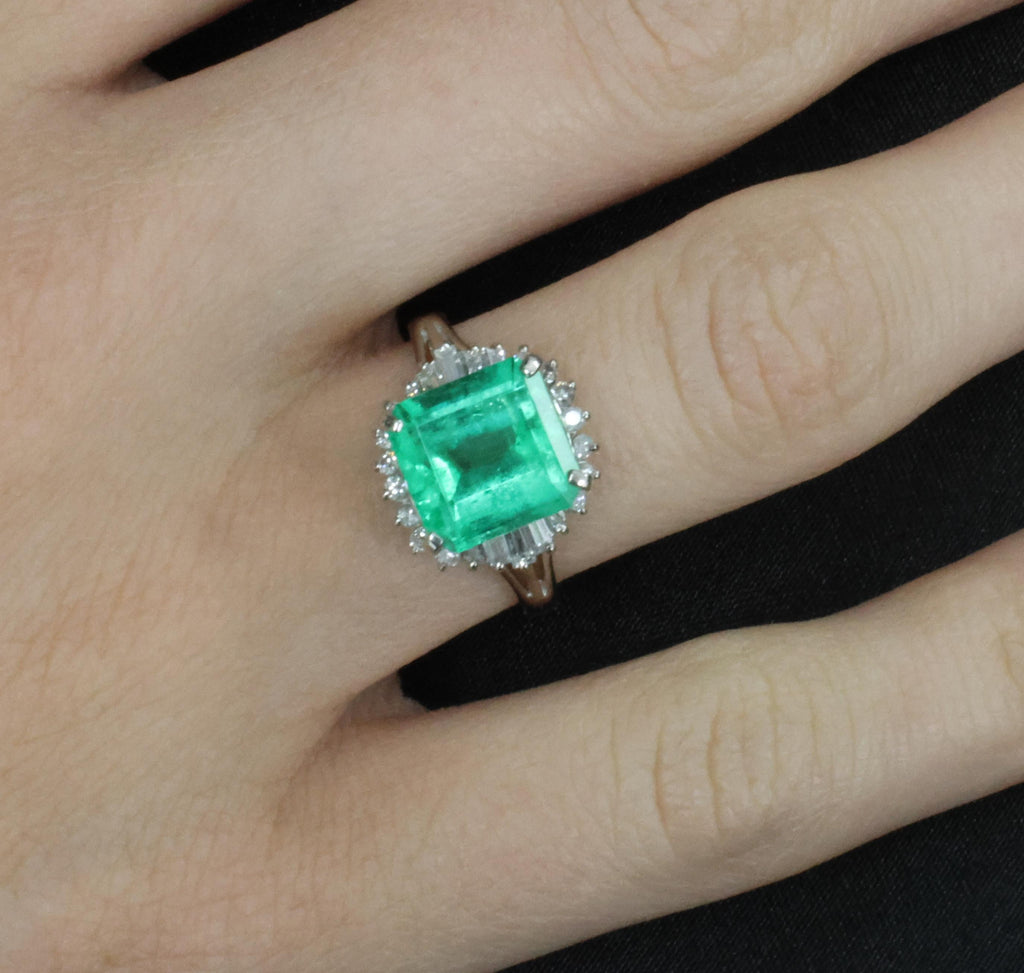 Rare 3.74ct GIA Natural Colombian Emerald 0.35ct Diamond Platinum Ring, Size 6.5