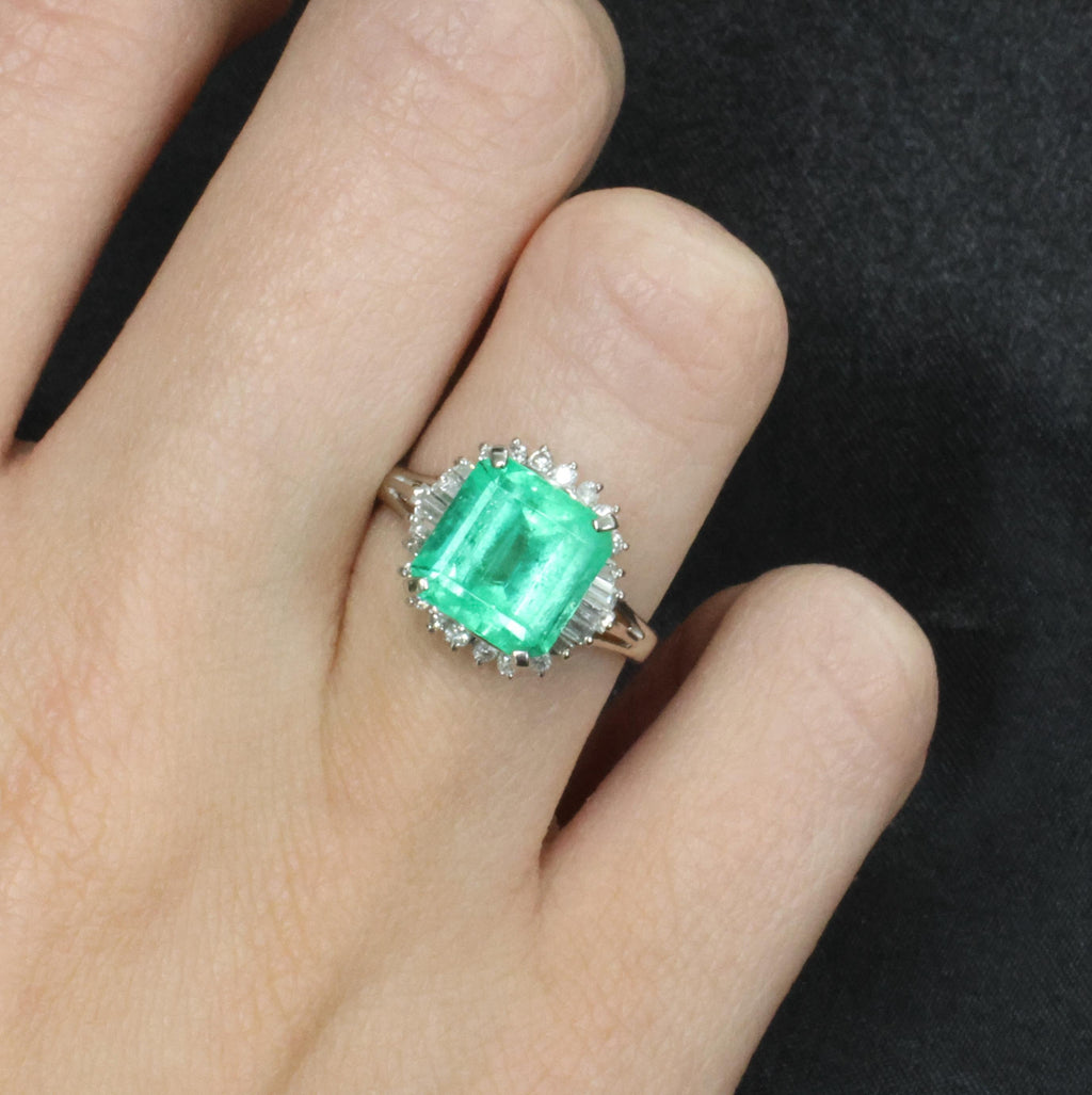 Rare 3.74ct GIA Natural Colombian Emerald 0.35ct Diamond Platinum Ring, Size 6.5