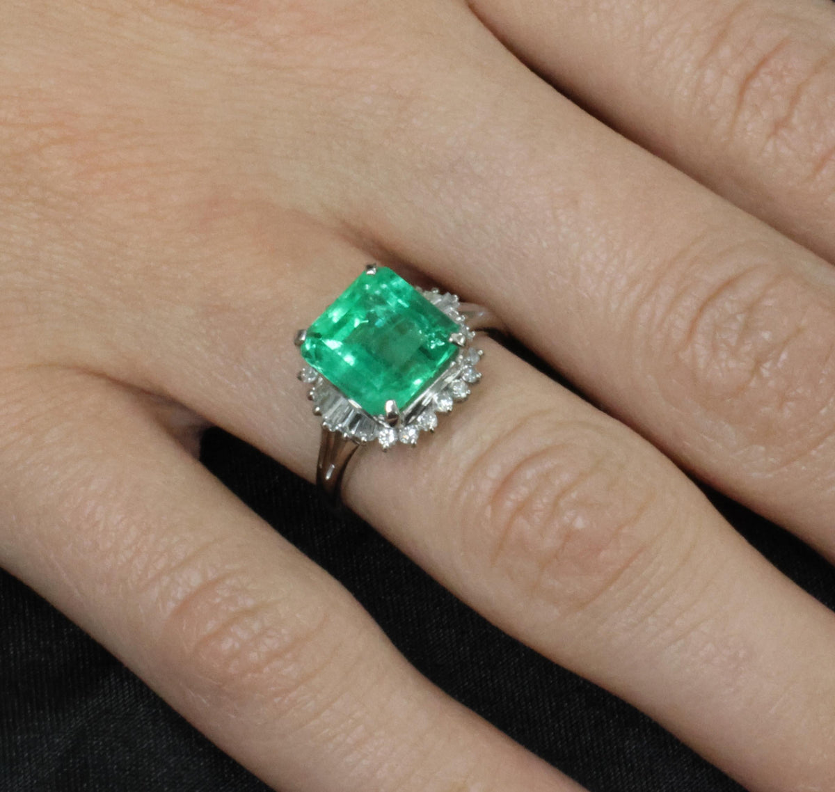 Rare 3.74ct GIA Natural Colombian Emerald 0.35ct Diamond Platinum Ring, Size 6.5