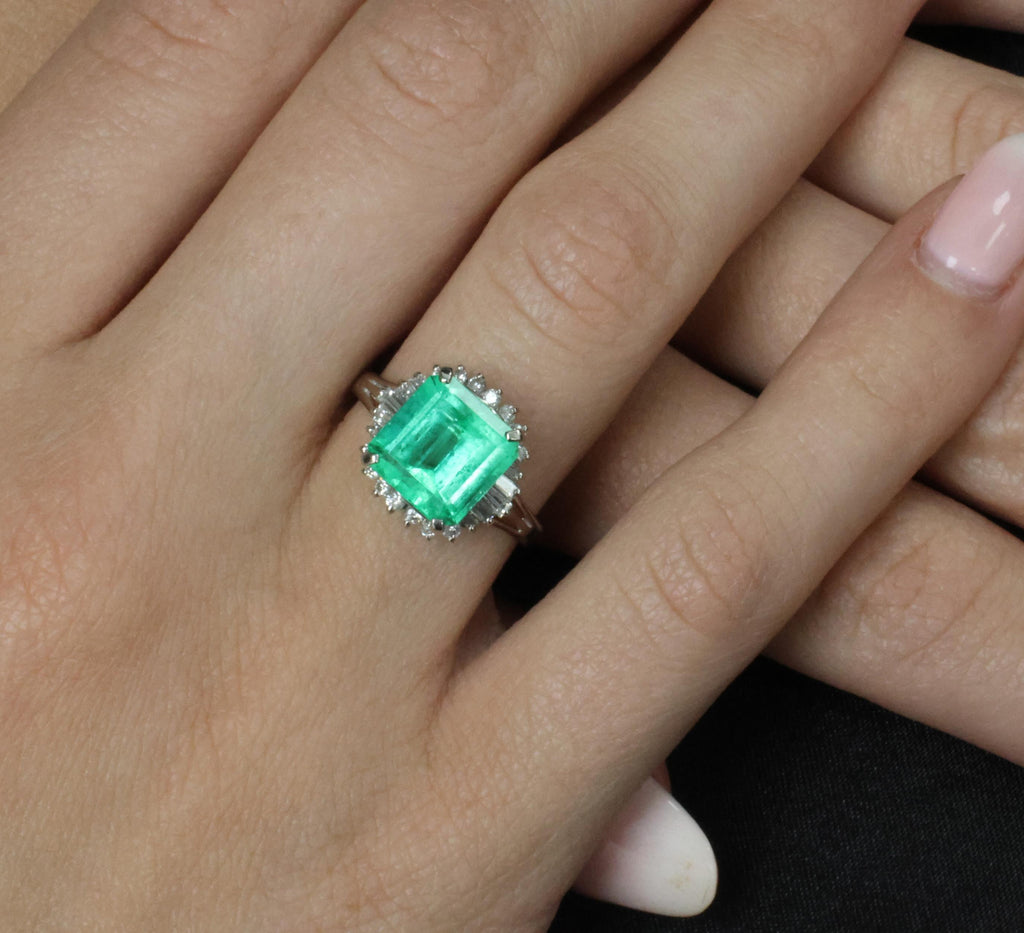 Rare 3.74ct GIA Natural Colombian Emerald 0.35ct Diamond Platinum Ring, Size 6.5
