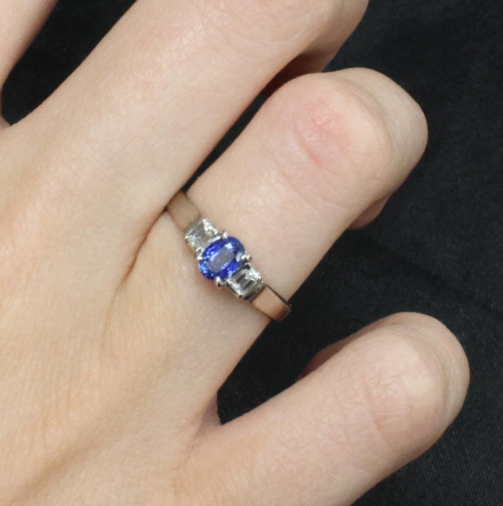 Fine 0.61ct Royal Blue Sapphire & 0.22ct Diamond Platinum Ring, Size 6.25