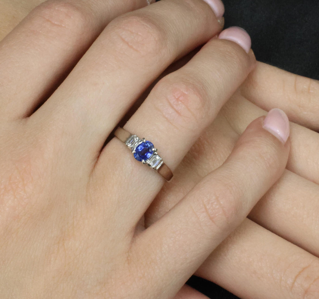 Fine 0.61ct Royal Blue Sapphire & 0.22ct Diamond Platinum Ring, Size 6.25