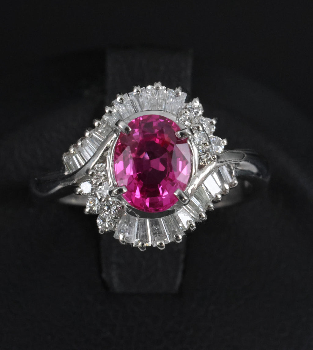 1.37ct GIA Burma Natural Pink Sapphire & 0.47ct Diamond Platinum Ring, Size 5.25