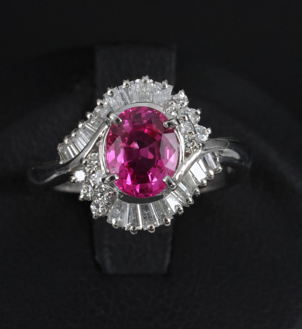 1.37ct GIA Burma Natural Pink Sapphire & 0.47ct Diamond Platinum Ring, Size 5.25