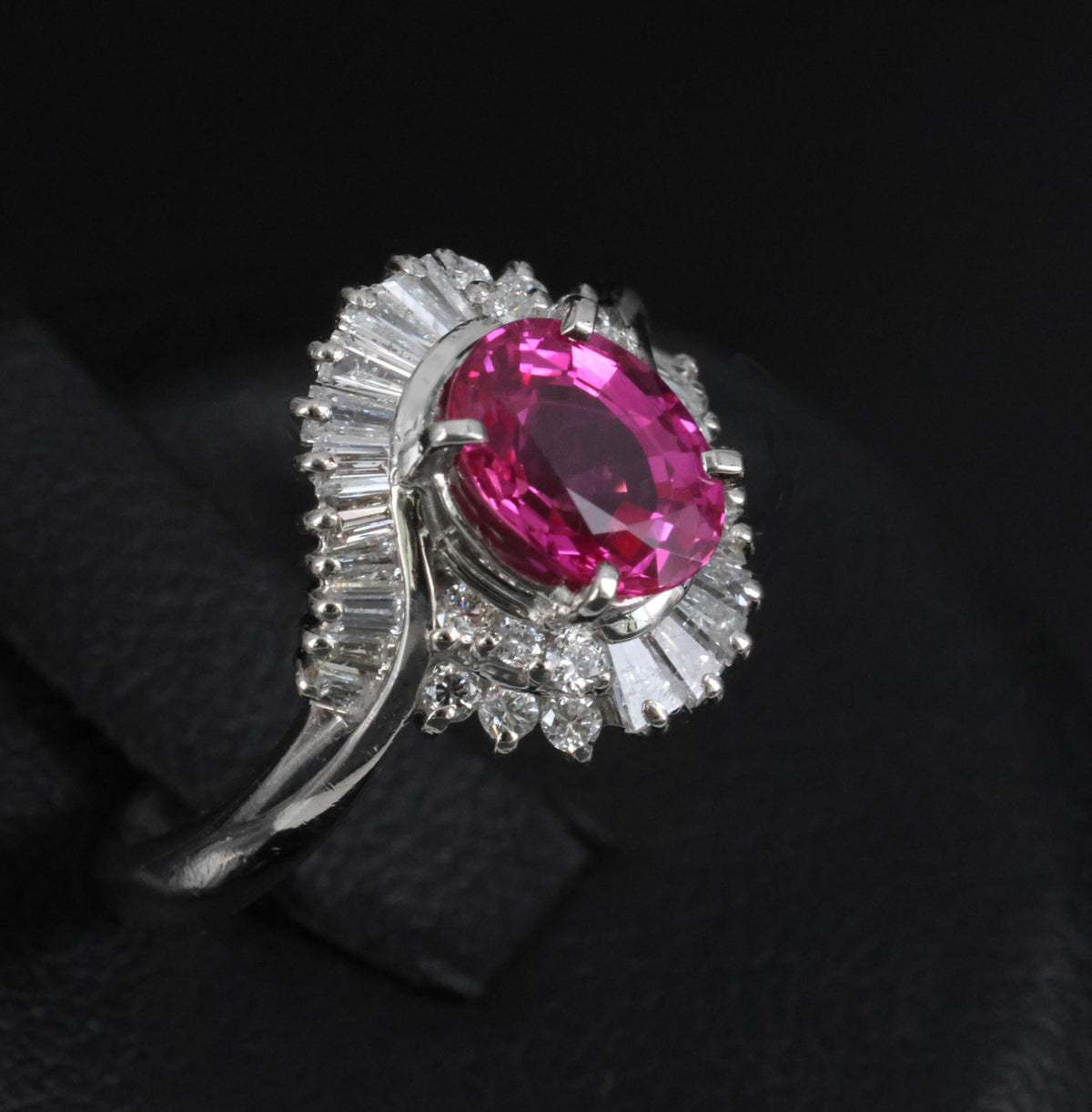 1.37ct GIA Burma Natural Pink Sapphire & 0.47ct Diamond Platinum Ring, Size 5.25