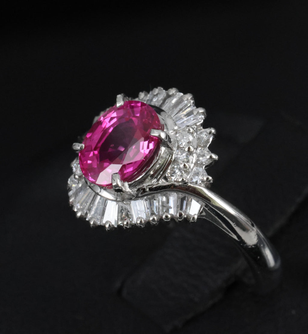 1.37ct GIA Burma Natural Pink Sapphire & 0.47ct Diamond Platinum Ring, Size 5.25