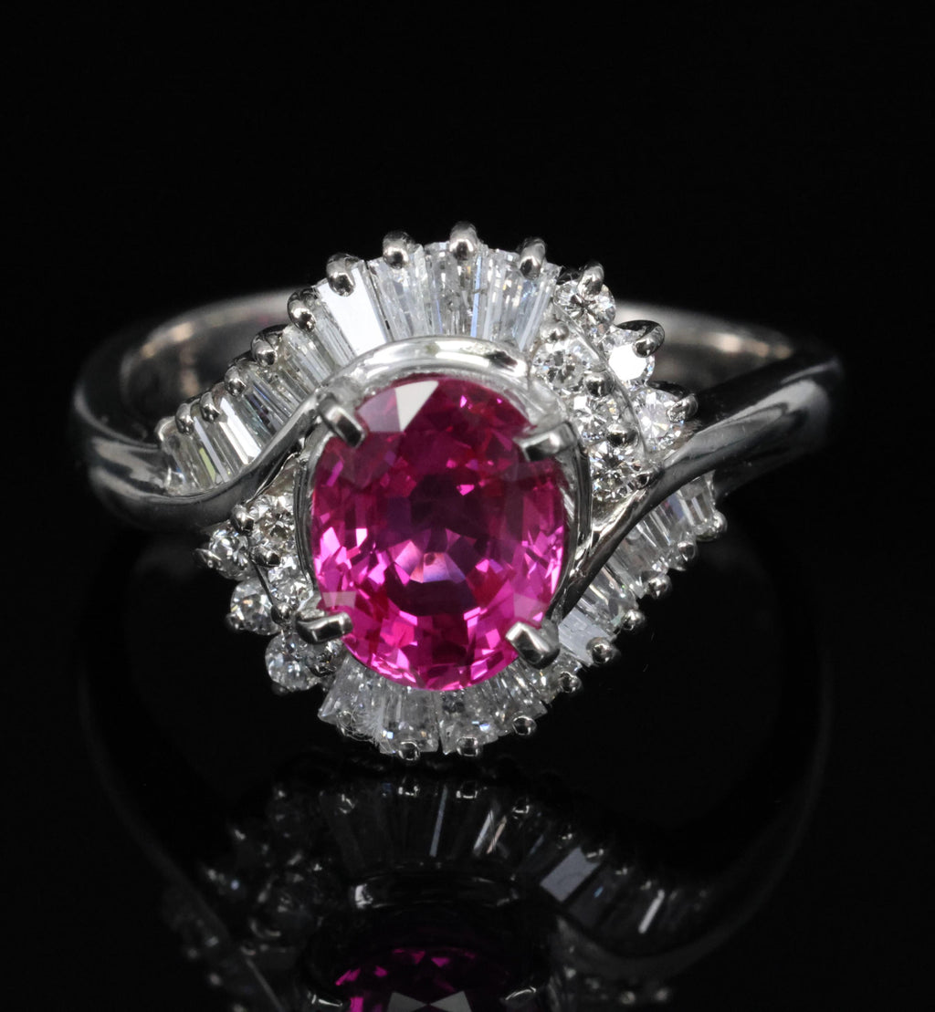 1.37ct GIA Burma Natural Pink Sapphire & 0.47ct Diamond Platinum Ring, Size 5.25