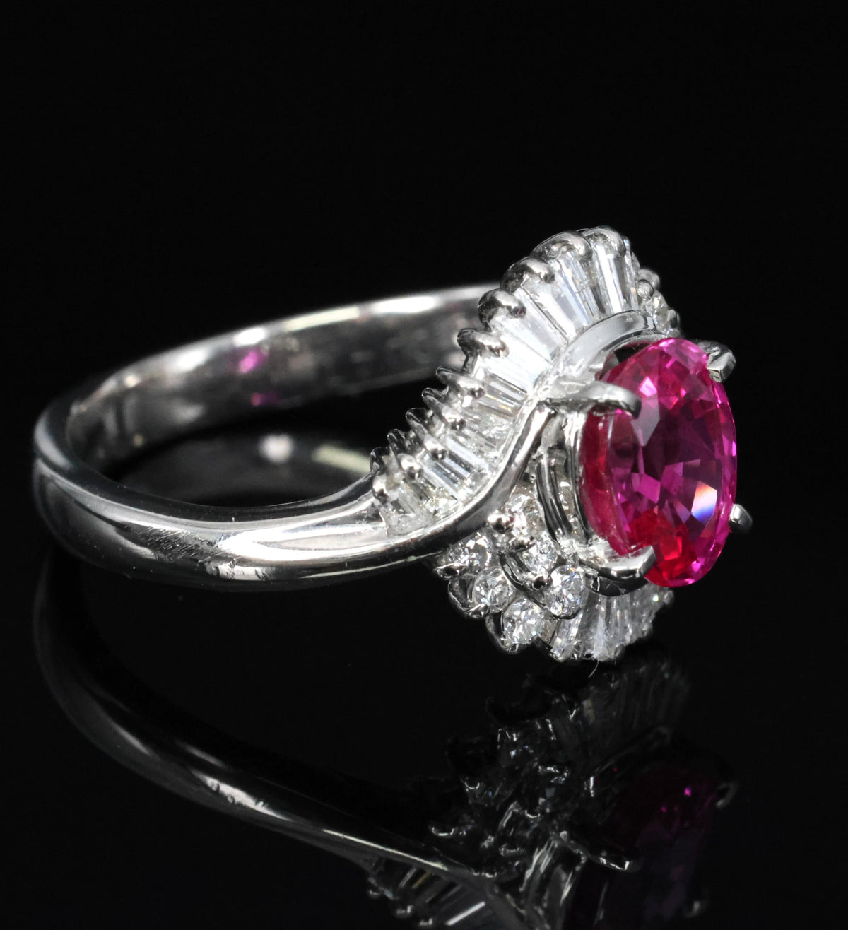 1.37ct GIA Burma Natural Pink Sapphire & 0.47ct Diamond Platinum Ring, Size 5.25