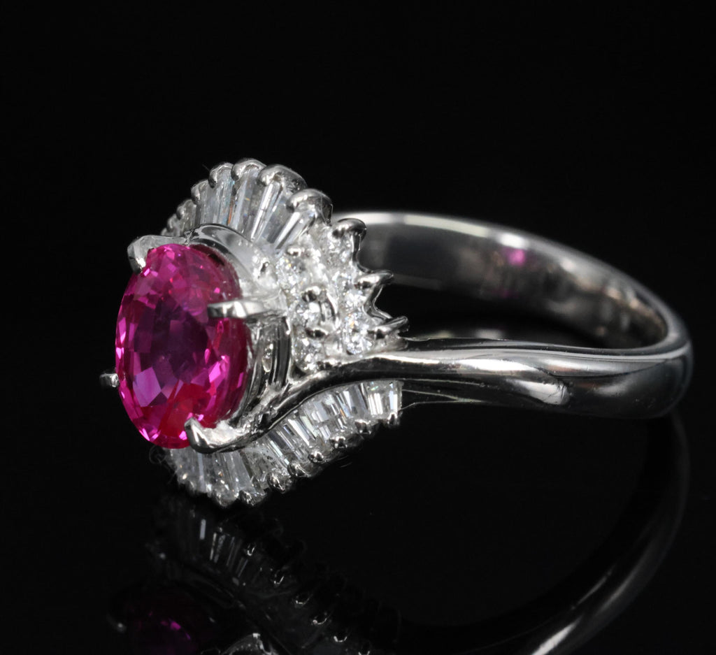 1.37ct GIA Burma Natural Pink Sapphire & 0.47ct Diamond Platinum Ring, Size 5.25