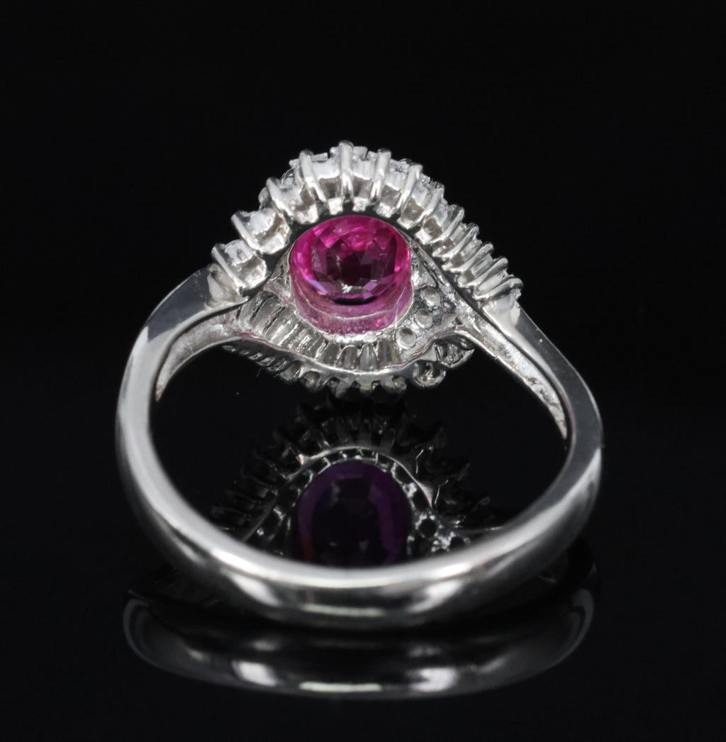 1.37ct GIA Burma Natural Pink Sapphire & 0.47ct Diamond Platinum Ring, Size 5.25