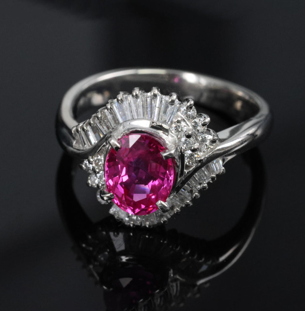1.37ct GIA Burma Natural Pink Sapphire & 0.47ct Diamond Platinum Ring, Size 5.25