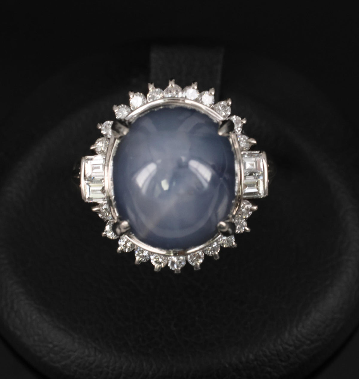 12.28ct Natural Blue Star Sapphire & 0.56ct Diamond Halo Platinum Ring Size 5.25