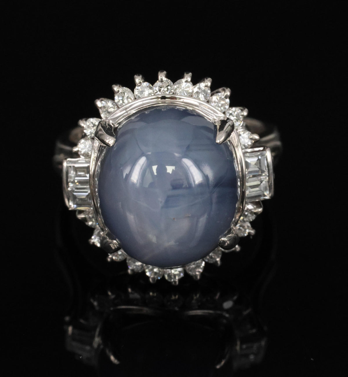12.28ct Natural Blue Star Sapphire & 0.56ct Diamond Halo Platinum Ring Size 5.25